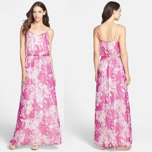 Lilly Pulitzer Pink Silk Shimmer Maxi Dress Size M